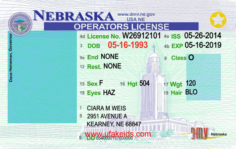 Nebraska Fake ID Template